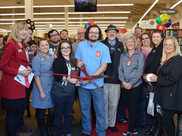 Karin at ribbon cutting for Half Price Books