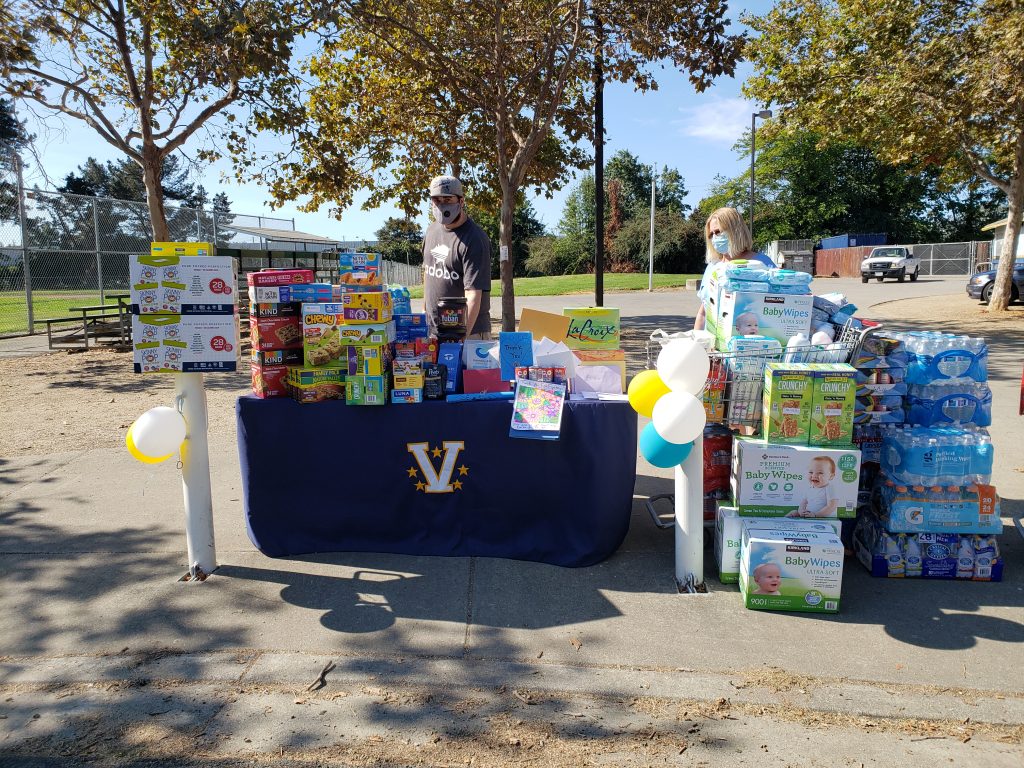 Karin and Toni volunteering for Vallejo Fire Fighters food drive