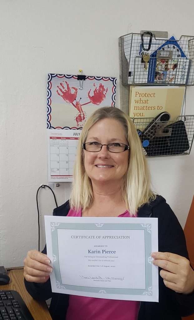 Karin being recognized